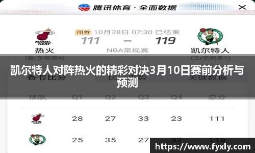 凯尔特人对阵热火的精彩对决3月10日赛前分析与预测